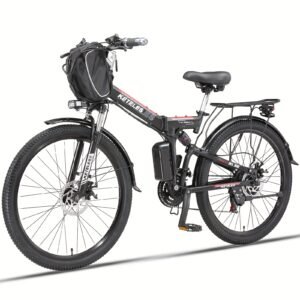 KETELES 26" Electric Folding Bicycle for Adults, 21-Speed, 48V 20AH 960Wh Lithium-Ion Battery, 720W Brushless Motor, 19.5mph, 60 Miles Range, with Rack, Disc Brake, Dual Power Mode, for Classic Style E-Bike, Suitable for All Users, Ideal for Thanksgiving, Christmas, Halloween, New Year, Labor Day